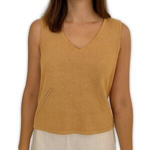 St. John Knit Tank Top Sleeveless V Neck Camel Pullover Size Small